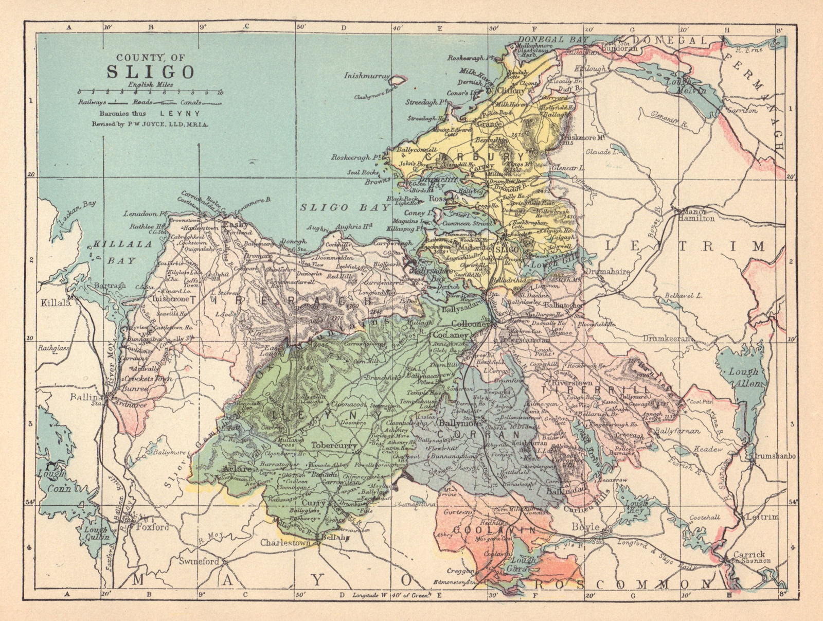 COUNTY SLIGO antique map. Connaught. Ireland. JOYCE 1905 old chart